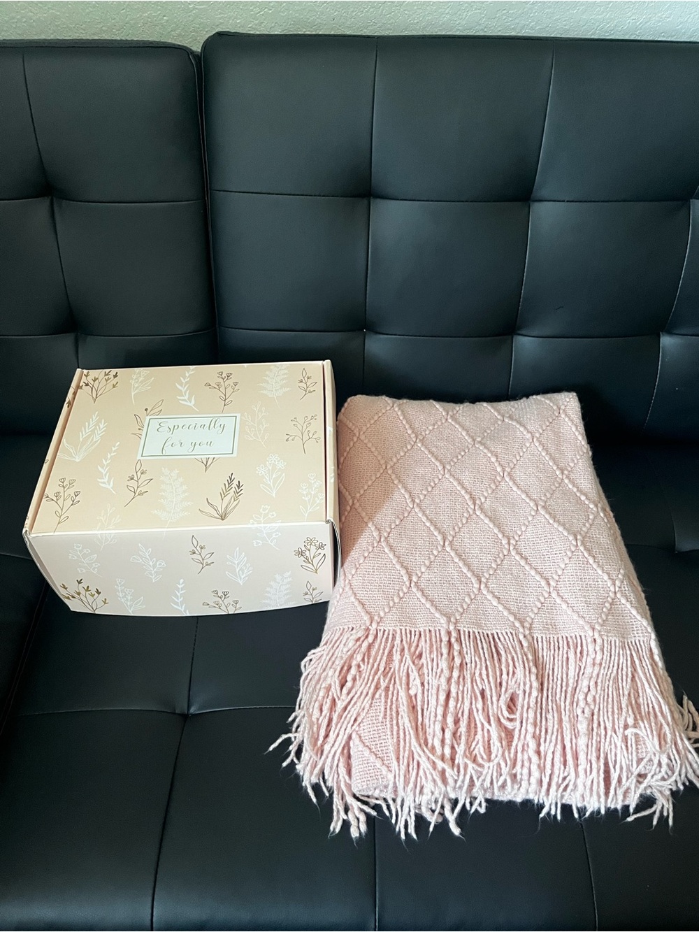 Pink Gift Box And Batilo Home Blush Throw Blanket with Tassels Pink Knit
